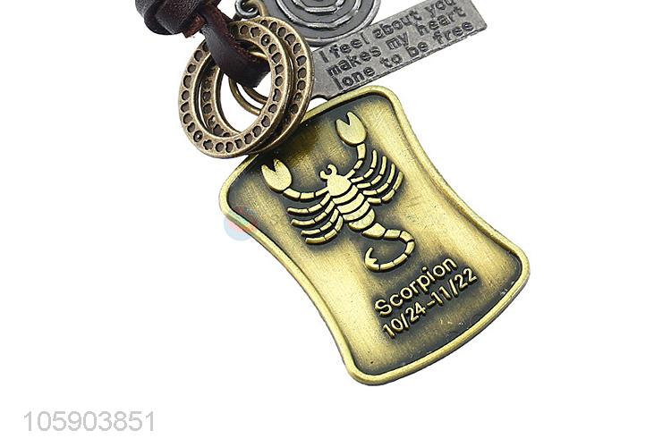 Factory customized retro alloy shield pendant weaving leather key chain
