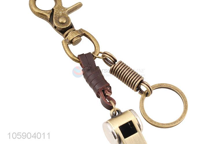 Good quality retro alloy whistle pendant weaving leather key chain
