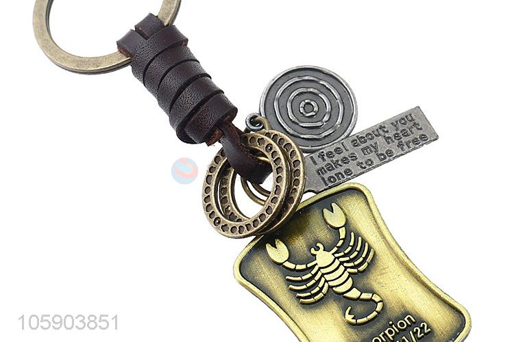 Factory customized retro alloy shield pendant weaving leather key chain