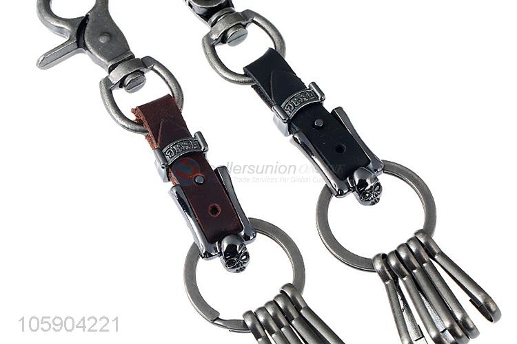 Popular design men leather key chain with multi hooks