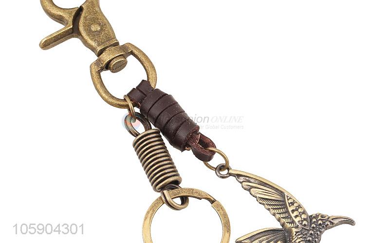 Cheap new weave leather key chain with retro eagle charms