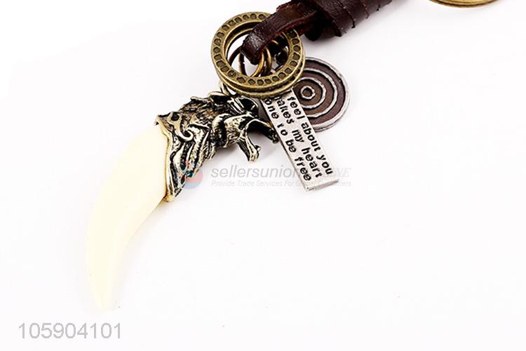 High quality weave leather key chain with retro fake ivory charms