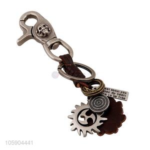 Hot products personalized alloy pendant retro wheel leather key chain