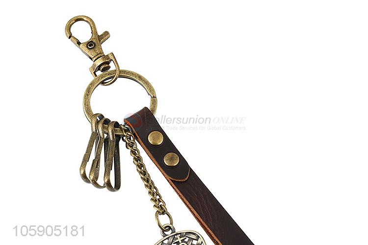 Factory promotional leather key chain with retro castle bar charms