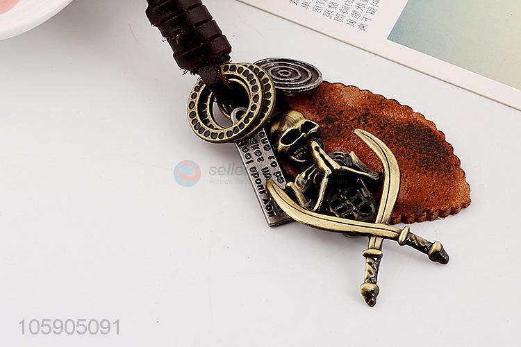 Best selling retro alloy skull pendant weaving leather key chain