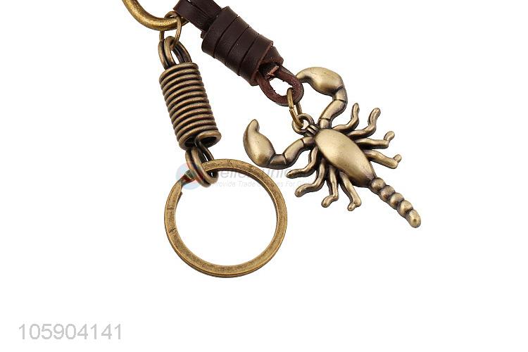 Promotional custom weave leather key chain with retro scorpion charms