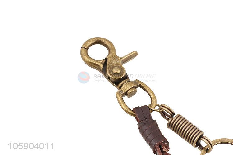 Good quality retro alloy whistle pendant weaving leather key chain