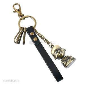 Cheap wholesale monk alloy pendant key chain leather key ring