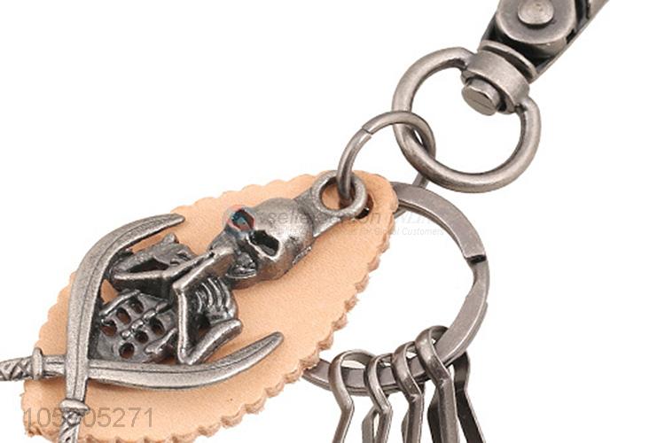 Best sale skull alloy pendant key chain leather key ring