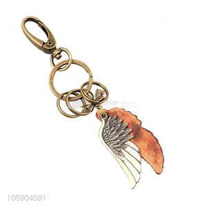 Best selling wing alloy pendant key chain leather key ring