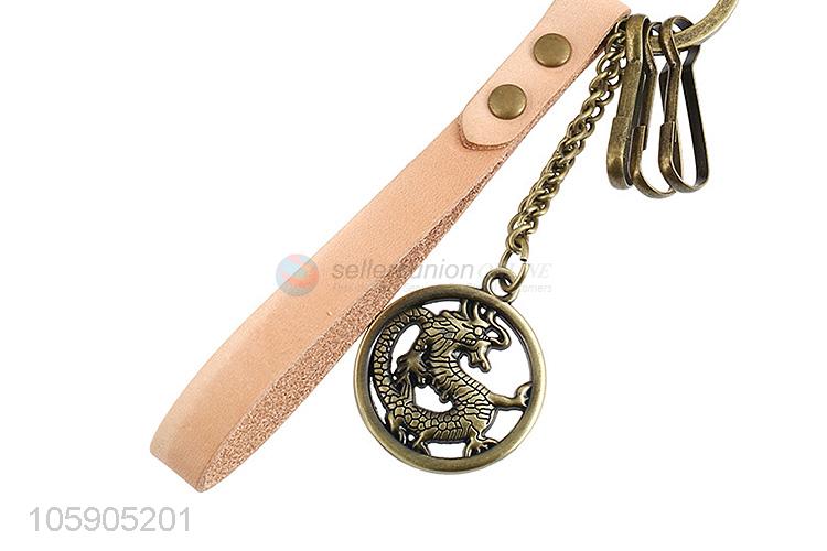 Bottom price personalized retro dragon pendant leather key chain
