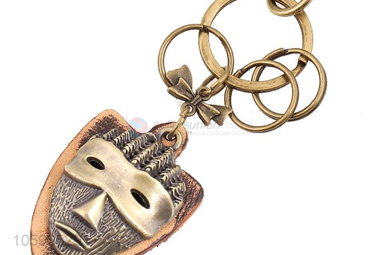 Superior factory retro alloy mask pendant leather key chain