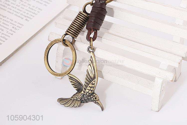 Cheap new weave leather key chain with retro eagle charms