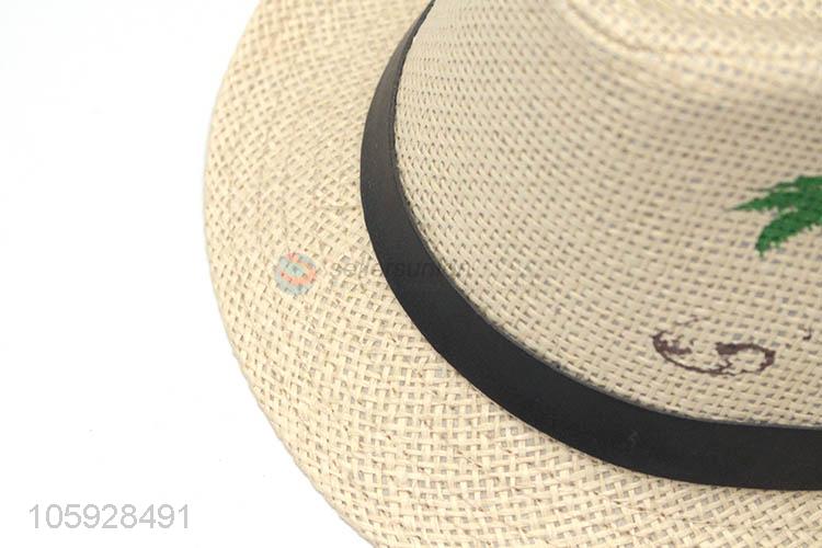 Summer hats woven paper fedora straw hat with decorate belt