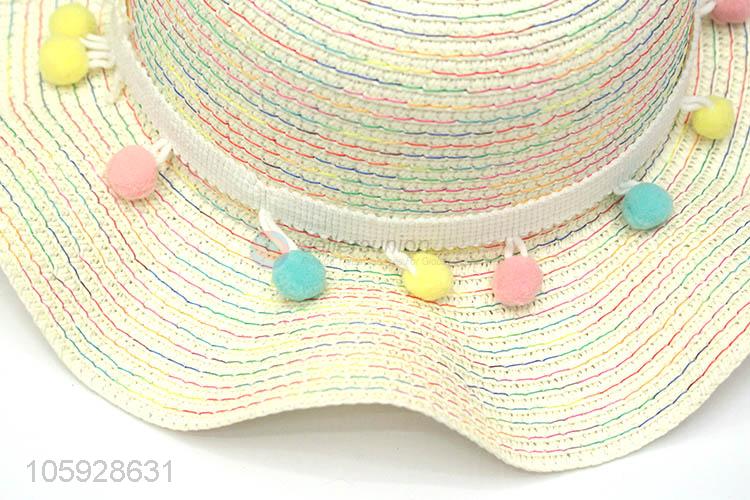 Wholesale girl kids baby hand made crochet straw hats beach hat