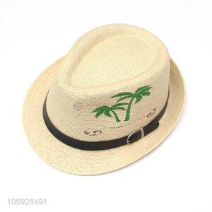Summer hats woven paper fedora straw hat with decorate belt