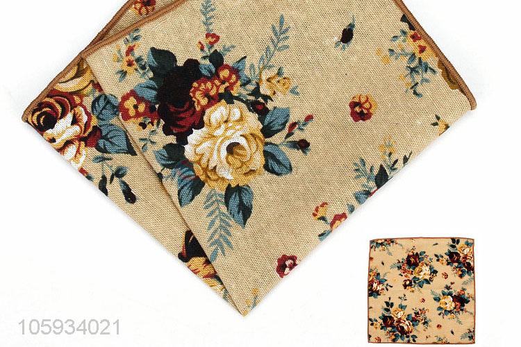 Popular Flower Pattern Cotton Pocket Handkerchief For Man