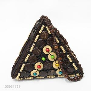 High Quality Handmade Triangle Handbag With Beads Handle