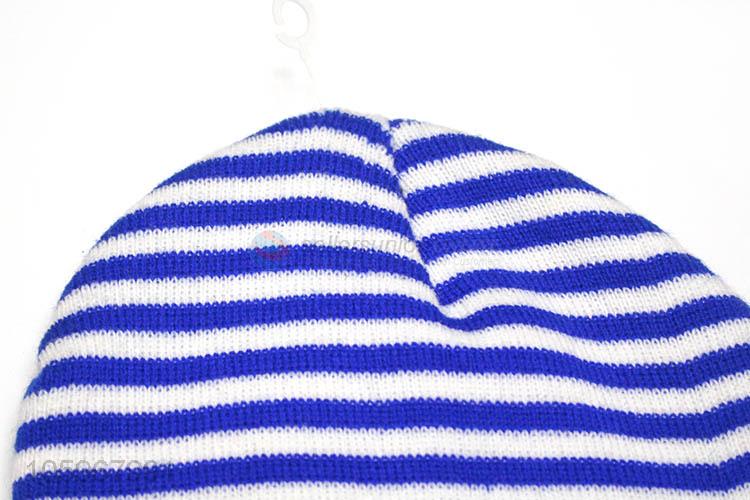 Fashion blue striped knit winter warm hat