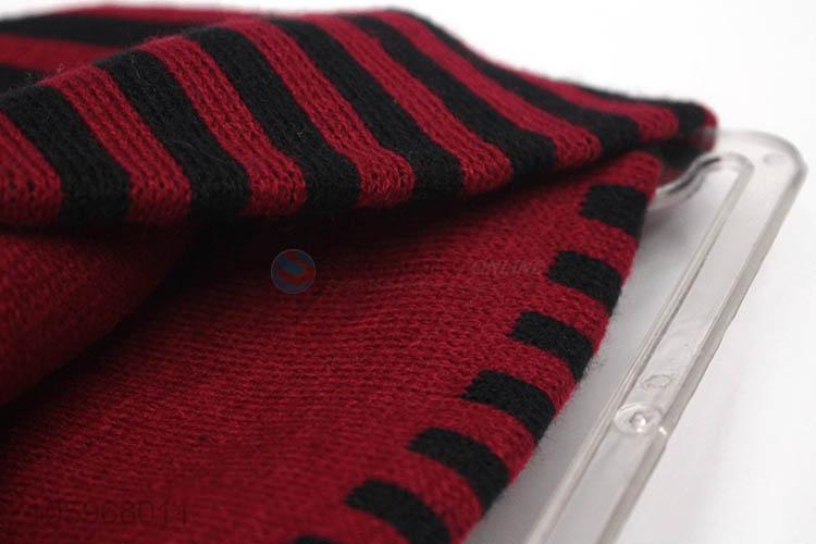 Good quality red vertical striped knit winter warm hat