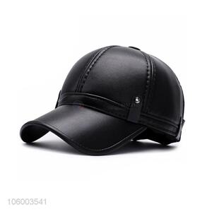 Cheap and good quality black pu leather baseball cap