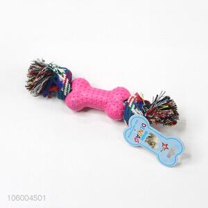 Factory price rubber bone chew pet toy with cotton rope