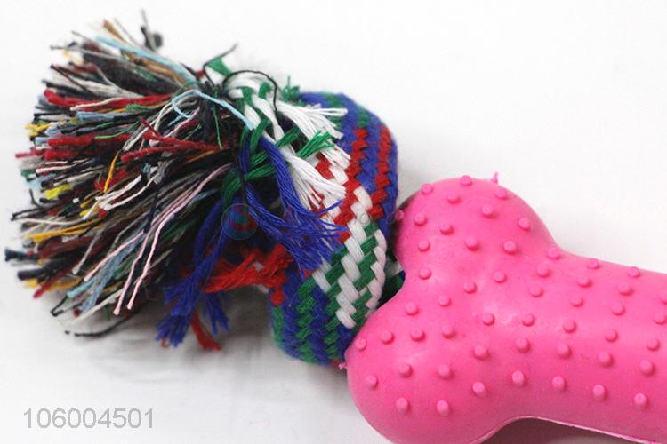 Factory price rubber bone chew pet toy with cotton rope