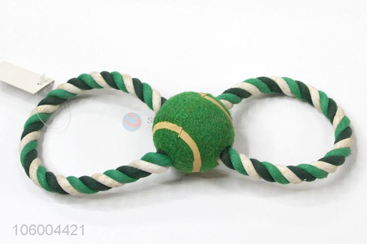 Wholesale braided cotton rope dog toy with tennis ball