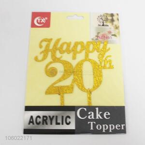 Promotional golden glitter acrylic birthday cake topper