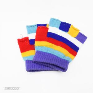 Wholesale children half finger  rainbow stripe acrylic knit winter warm gloves