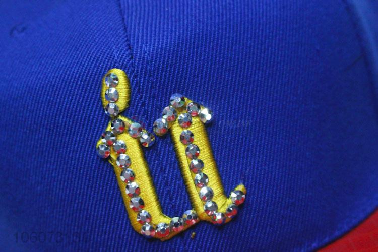Yiwu factory fashion embroidered baseball cap with clear stones