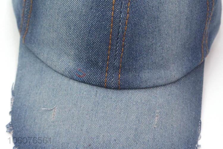 Custom denim fabric unstructured 6 panel cap distressed hats