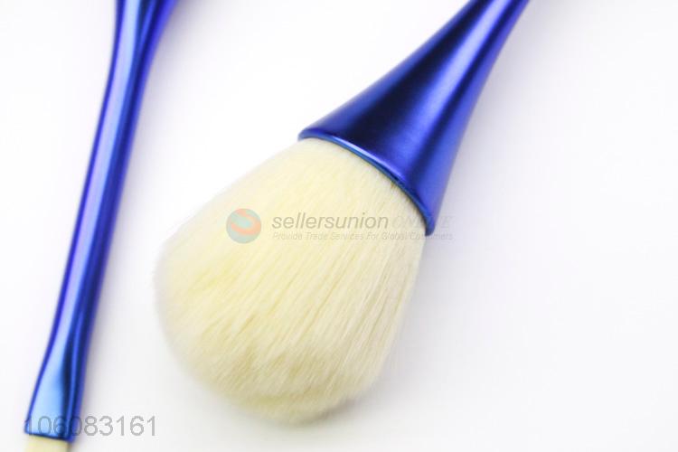 Best price blue matte plastic handle nylon synthetic hair makeup brush set with holder