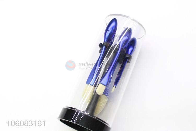 Best price blue matte plastic handle nylon synthetic hair makeup brush set with holder