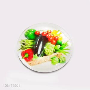 Bottom price vegetables pattern round glass fridge magnet