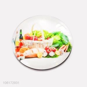 Professional suppliers vegetables pattern round glass fridge magnet