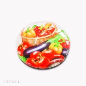 New style vegetables pattern round glass fridge magnet