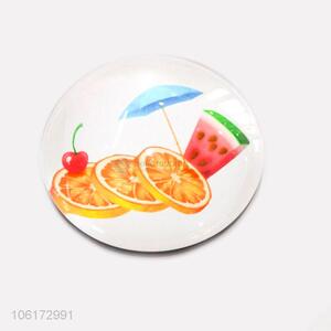 Wholesale popular fruit pattern round glass fridge magnet