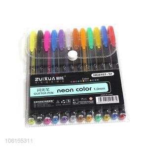 Factory price 12pc neon color glitter pen highlighter