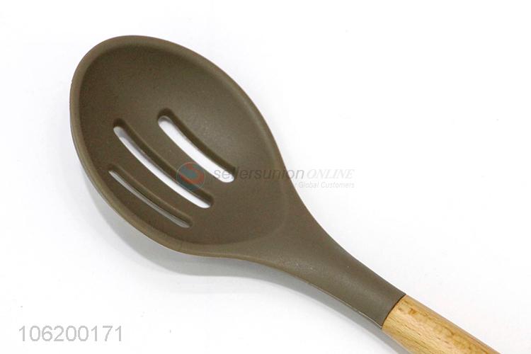 Hot Selling Silicone Slotted Spoon With Oak Wood Handle