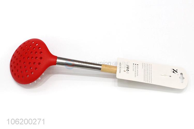 Food Grade Silicone Slotted Spoon With Oak Wood Handle