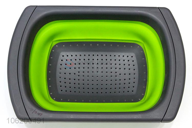 High Quality Folding Collapsible Silicone Fruit Drain Basket For Kitchen Cooking
