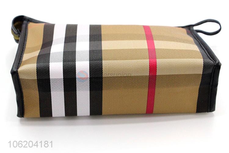 Fashionable hot selling check printed pu cosmetic bag