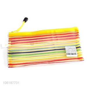 Hot selling colorful stripes woven pvc pencil bag