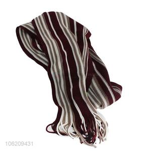 High quality stripe knitted polyester scarf for ladies