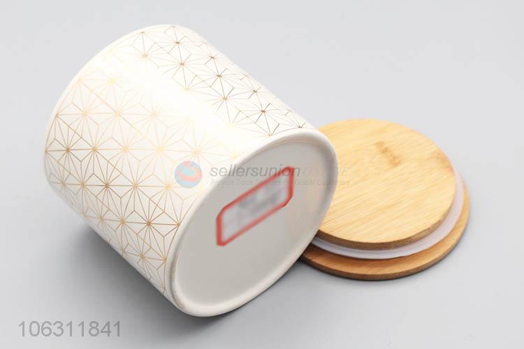 Wholesale geometric pattern round porcelain storage jar