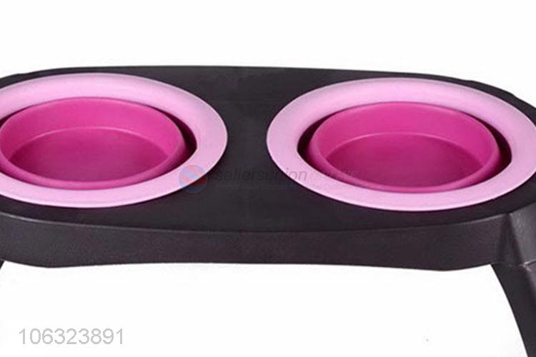 Wholesale Silicone Collapsible Pet Elevated Double Bowl Portable Dog Travel Bowl