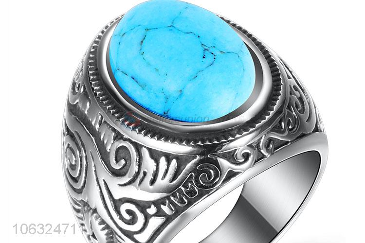 Factory Price Punk Style Titanium Steel Men'S Turquoise Ring Design