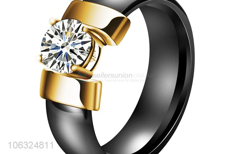 Factory Cheap Smooth Couple Rhinestone Black White Ceramic Ring