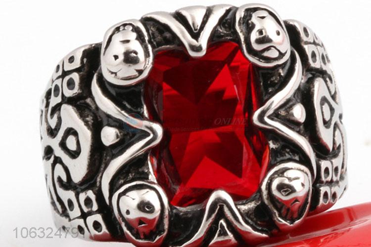 Fashion Men'S Titanium Steel Crystal Gem Ring